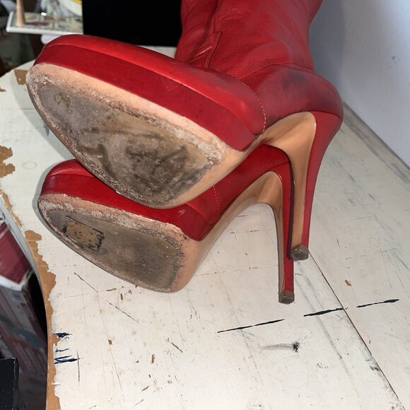 Casadei Red 100% Leather Over The Knee Boots - Picture 12 of 14